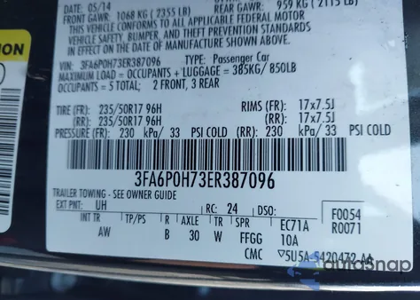 2014 Ford Fusion Se from USA, damaged, VIN 3FA6P0H73ER387096